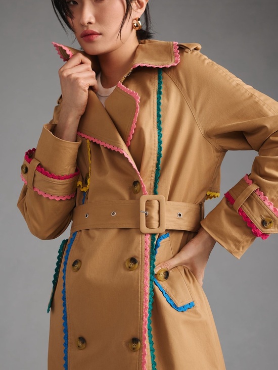 7 For All Mankind Jackets & Blazers - 7 For All Mankind Tan Trench Coat with Pink, Blue & Yellow Trim 100% Cotton